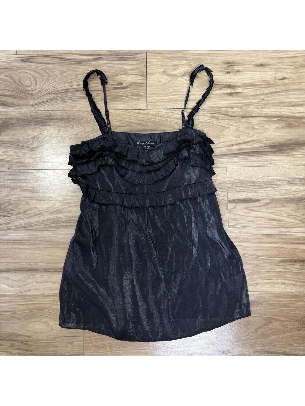 Song of Love Black Tiered Ruffle Satin Sheen Cami Tank Y2K Whimsigoth M